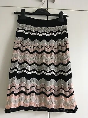 Missoni Zigzag Wave Skirt Crochet Knit Black Soft Pink Grey It 38 - New Rrp £375 • $195.76