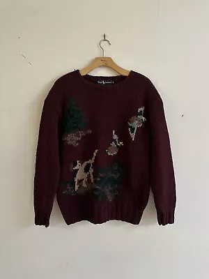 Vintage 90s Polo Ralph Lauren Hand Knit Hunting Dog Sweater Small • $100