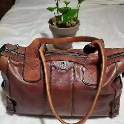 Fossil Vintage Long Live Weekender Large Leather Satchel Shoulder Tote Brown Bag • $90