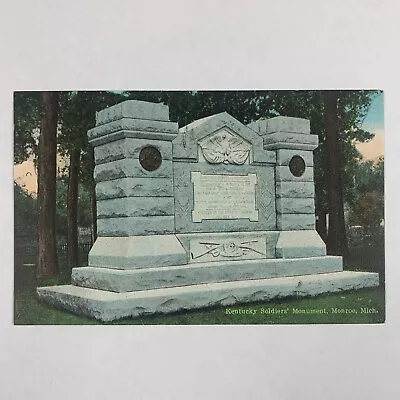 Postcard Michigan Monroe MI Kentucky Soldier Monument 1910s Unposted Divided • $1