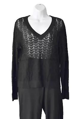 A6 Auth MISSONI FOR TARGET Black Rayon Knit Long Sleeve V Neck Sweater Size L • $29.99