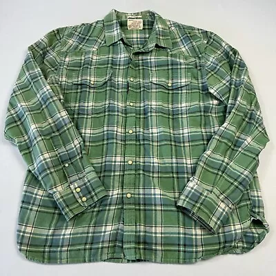 Lucky Brand Men’s Flannel Shirt Plaid Snap Button Green Blue Sz L • $18