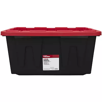 27 Gallon Snap Lid Plastic Storage Bin Container Black With Red Lid • $14.25