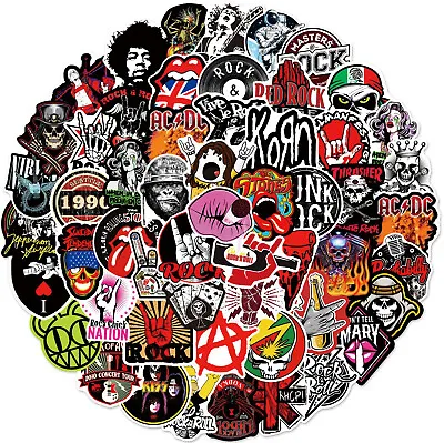 104pc Rock Stickers Lot Heavy Metal Punk Band Music Guitar Car Decals Skateboard • $8.57