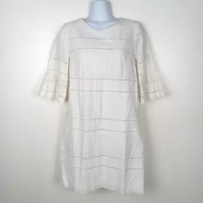 J Crew Dress Women's 0 White Eyelet Cotton 3/4 Bell Sleeve Shift • $19.99