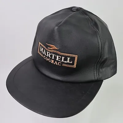Martell Cognac Genuine Black Leather Trucker Cap Hat Snapback Vintage OSFA • $21.13
