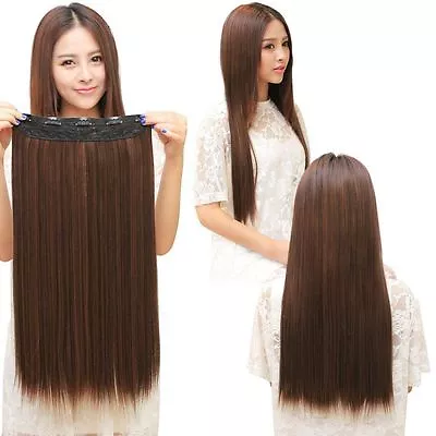 【US Stock】 3/4 Full Head Hair Extensions Clip Straight Curly W/ 5 Clips Long • $7.09