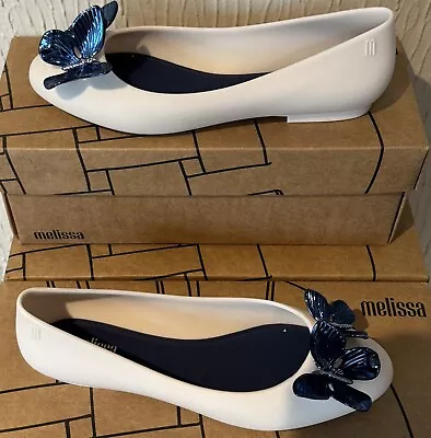 Melissa Doll Butterfly Navy White Ladies Uk3 Eur35/36 Ballet Style Shoe • £10