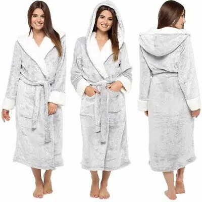 £28.99 • Buy Womens Ladies Dressing Gown Hooded Fleece Lined Fluffy Snuggle Soft Warm Robe