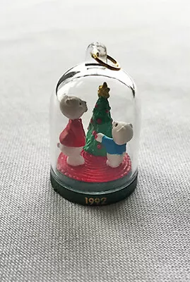 1992 The Bearymores #1 ~ Decorating Christmas Tree ~ Hallmark Miniature Ornament • $3.95