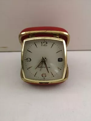 Vintage Westclox Red Wind Up Travel Folding Alarm Clock With Date - Working • $34.32