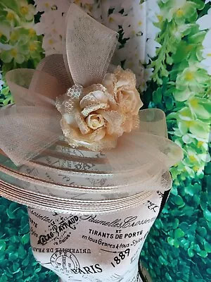 KaKyCo Beige Womens Fancy Church  Hat Bow Flowers Wedding Kentucky Derby Easter • $41.74