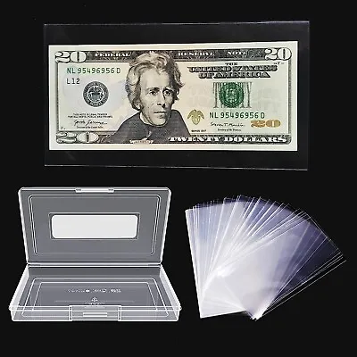 100 Pcs Dollar Bill Holder Storage Case Clear Sleeves Protector Bag • $9.89