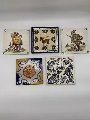 Lot Of 3 Vintage German Mexican Fish Deer Hunting 6x6 Trivet Kitchen Wall Tiles • $7.50