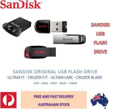 SanDisk USB Flash Drive 8GB 16GB 32GB 64GB 128GB USB 3.1/3.0/2.0 - Free AU POST • $3.01
