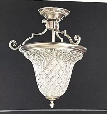 18 X16  SATIN NICKEL Cut Crystal FOYER Entry LIGHT FIXTURE Quorum 643-15-65 NEW • $159.95