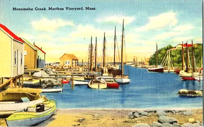 Menemsha Creek Sail Boats Martha's Vineyard Mass Linen Postcard A43  2 • $7.99