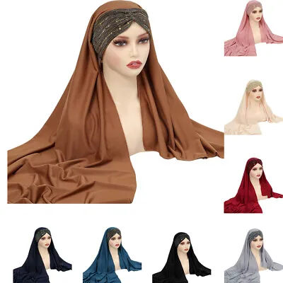Pull On Women Hijab Wrap Scarf Shawl Instant Muslim Turban Amira Scarves Stole • $11.35