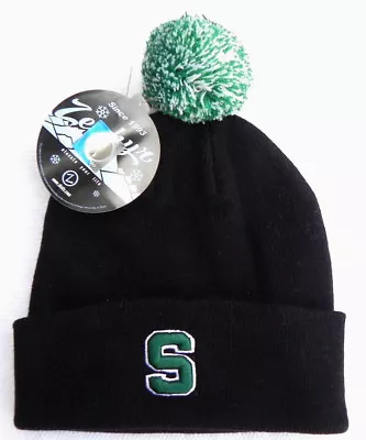 Michigan State St Spartans Black Ncaa Vintage Knit Retro Beanie Pom Cap Hat Nwt! • $14.95