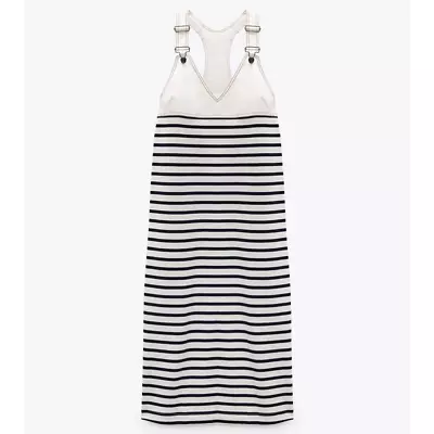 ZARA Women’s Striped Pinafore Overall Denim Dress Size M • $33.75