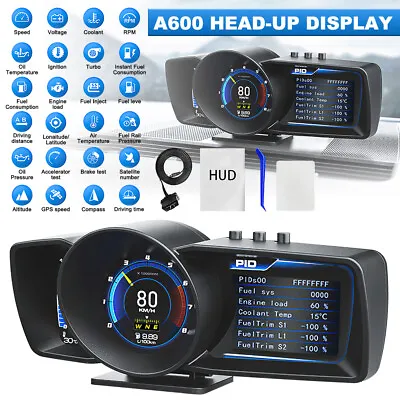 OBD2+GPS Gauge HUD Head-Up Digital Display Smart Car Speedometer Turbo Alarm UK • £40.89