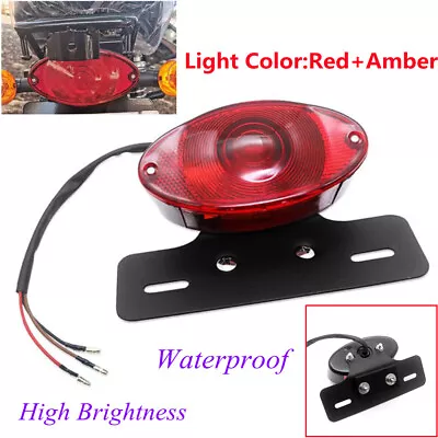 US 1× Retro LED Motorcycle Rear Brake Turn Signal License Plate Integrated Light • $24.99