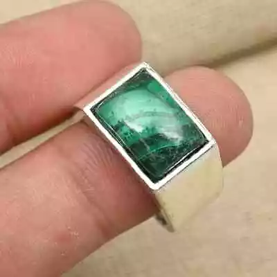 Simple Malachite Stone Handmade 925 Silver Partywear Men's Ring All Size D49 • $15.19