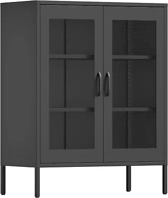 Black Metal CabinetMetal Locker Storage Cabinet With Mesh Doors And Shelves3-T • $101.51