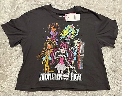 Monster High Women's T Shirt Cropped Short Sleeve Graphic Black Size Xs • $8.48