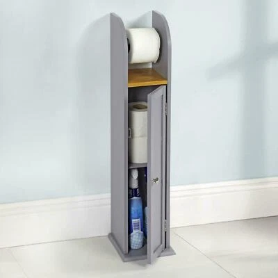 £20.95 • Buy Wooden Free Floor Standing Toilet Roll Holder & Bathroom Storage Cabinet Grey