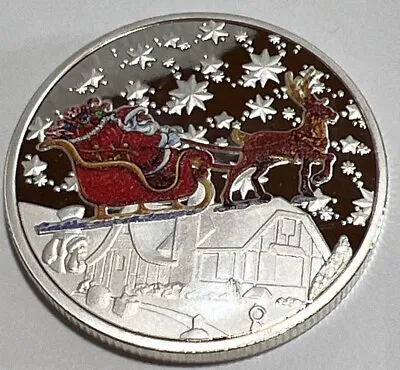 * Santa Delivering Presents Merry Christmas Silver Plated Coin With Coin Capsule • $6.95