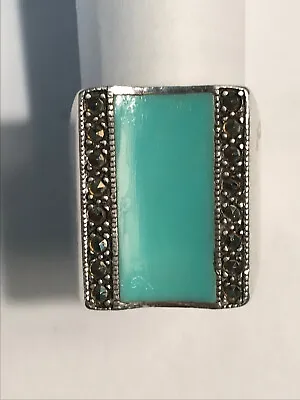 Turquoise And Marcasite Sterling Silver Ring Size 7 • $25