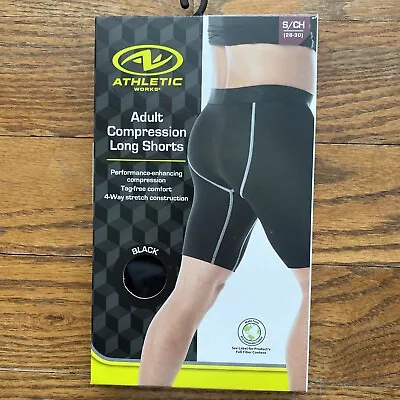 Mens Adult Athletic Works Black Compression Long Shorts - Size Small (28-30) • $10.50