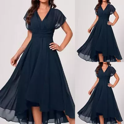 Womens V Neck Maxi Dress Chiffon Evening Cocktail Party Ball Gown Swing Dresses • $24.12