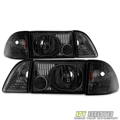 Smoke 1987-1993 Ford Mustang Headlights Headlamps W/ Corner Parking Left+Right • $115.99