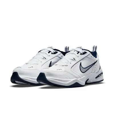 Nike AIR MONARCH IV Men White Blue 102 Walking Shoe Medium & WIDE WIDTH 4E EEEE • $59.95
