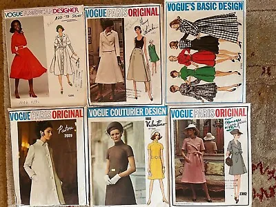 Lot Of 6 Vintage  Vogue DESIGNER Patterns Circa 1960's Cut Size 12 Bust Size 34 • $23.49