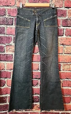 Von Dutch Y2k Low Rise Flares Vintage Denim Blue Jeans Sz 27 C61 • $44.99