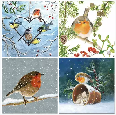 £2.79 • Buy Decoupage Napkins X 4 Winter Robin Redbreast Napkins Asstd Mix Packs Available