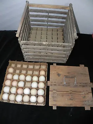 Vintage PRIMITIVE Country FARMHOUSE Wooden EGG CRATE Carrier DIVIDERS & INSERTS • $31.99