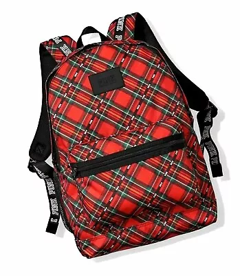 Victoria's Secret Pink Campus Backpack Gym School Tote Bag Full Size Red Plaid • $55.99