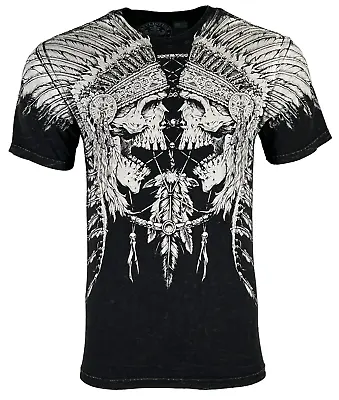 Affliction Men's T-shirt TRIBAL SCREAM Skull Wings Black • $29.99