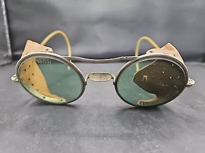 Vintage Willson Safety Goggle Glasses Leather Side Shields Green Lens Steam Punk • $34.99