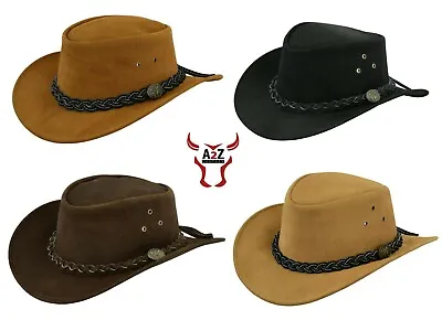 £16.99 • Buy Real Suede Leather Australian Western Style Cowboy Bush Hat Chin Strap Thread UK