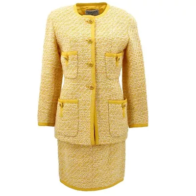 Chanel Setup Suit Collarless Jacket Skirt Yellow 25 #34 79917 • $1480