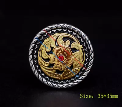 £7.19 • Buy 6x 1-3/8  Rose Flower Bright Silver Gold Rope Round Leathercraft Saddles Conchos