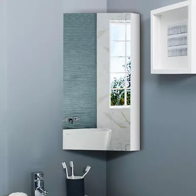 Bathroom Mirror Cabinet Wall Mounted Storage ELD White Unit Corner Wooden Shelf • £39.99