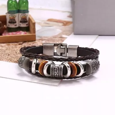 Mens Unisex Boho Multi-Layer Leather Bracelet Braided Beaded Wristband Bangle • $10.99