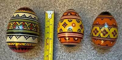 Three Decorative Carved Wooden Easter Eggs • $0.99