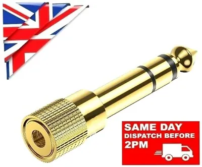 £3.98 • Buy SMALL To BIG Headphone Adapter Converter Plug 3.5mm To 6.35mm Jack Audio GOLD